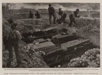 The Cholera-Stricken City, an Open Grave in the Cholera Cemetery at Hamburg